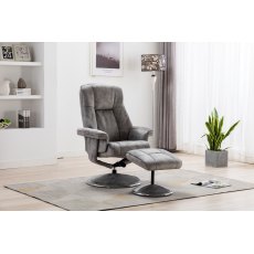 Franklin Swivel Recliner + Footstool In Elephant Fabric Franklin Swivel Recliner + Footstool In Elephant Fabric