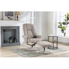Franklin Swivel Recliner + Footstool In Oat Fabric Franklin Swivel Recliner + Footstool In Oat Fabric