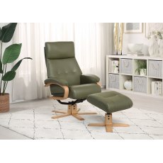 Kember Swivel Recliner + Free Footstool In Olive Green Kember Swivel Recliner + Free Footstool In Olive Green