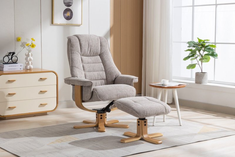 Celine Swivel Recliner + Free Footstool In Oat Fabric