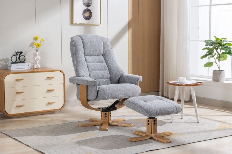 Celine Swivel Recliner + Free Footstool In Dove Grey Fabric