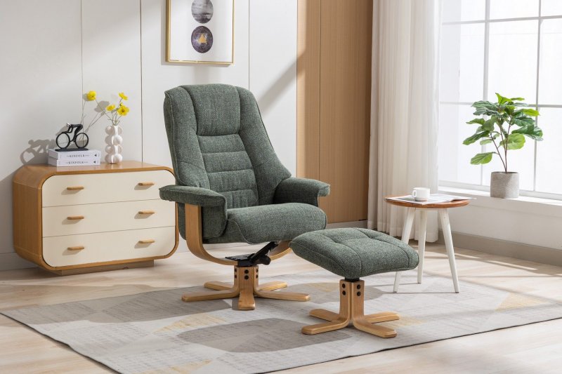 Celine Swivel Recliner + Free Footstool In Fern Fabric