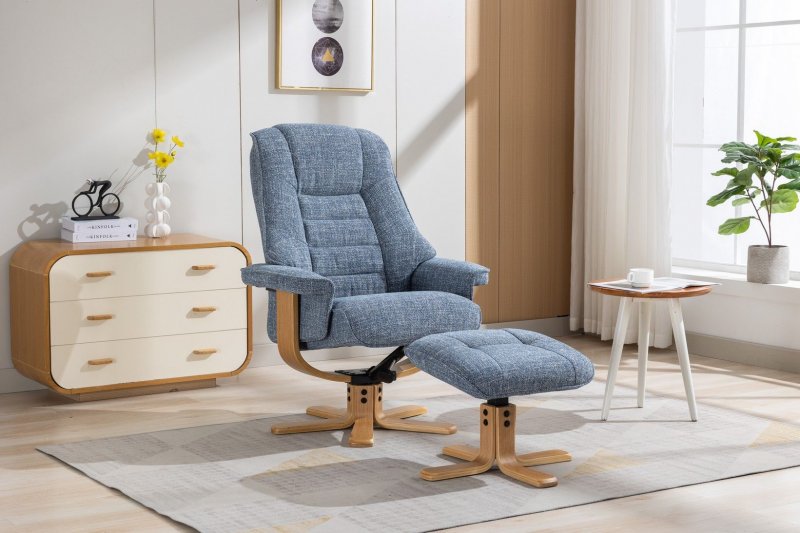 Celine Swivel Recliner + Free Footstool In Ocean Fabric