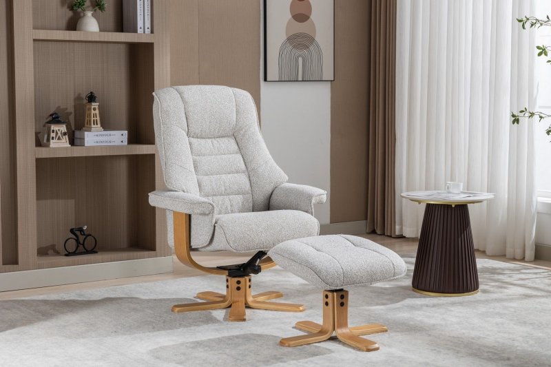 Celine Swivel Recliner + Free Footstool In Natural Fabric