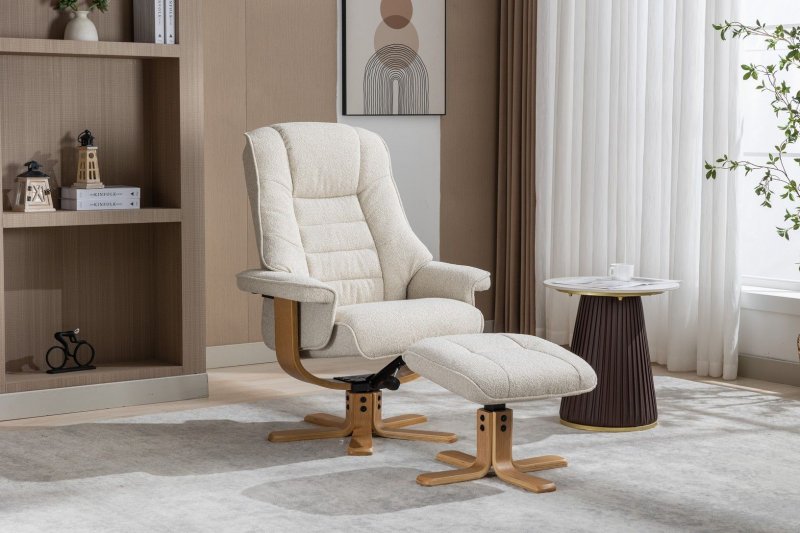 Celine Swivel Recliner + Free Footstool In Hessian Fabric