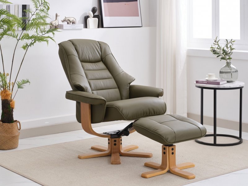 Celine Swivel Recliner + Free Footstool In Olive Green