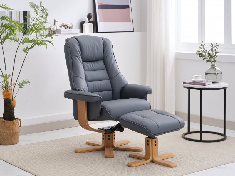 Celine Swivel Recliner + Free Footstool In Petrol Blue