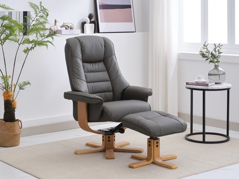 Celine Swivel Recliner + Free Footstool In Dark Grey