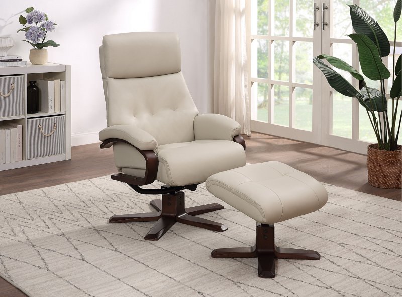 Kember Swivel Recliner + Free Footstool In Mushroom