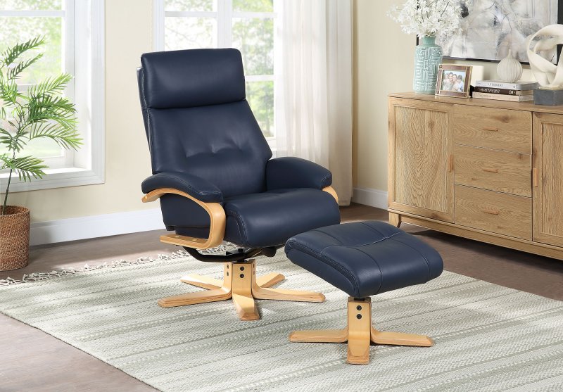 Kember Swivel Recliner + Free Footstool In Navy