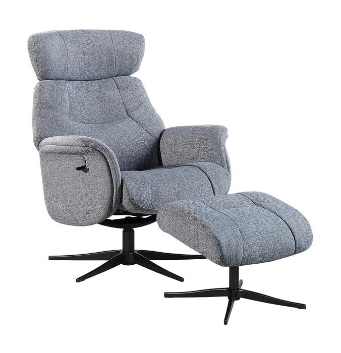 Faversham Swivel Recliner + Free Footstool In Pale Blue Fabric