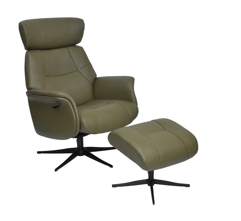 Faversham Swivel Recliner + Free Footstool In Olive Green