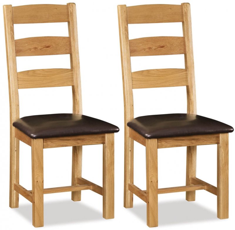 Abingdon Slatted Dining Chair With PU Leather Seat (Set Of 2)