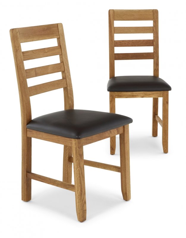 Chiltern Slatted Dining Chair - Brown Leather Look (Set Of 2)